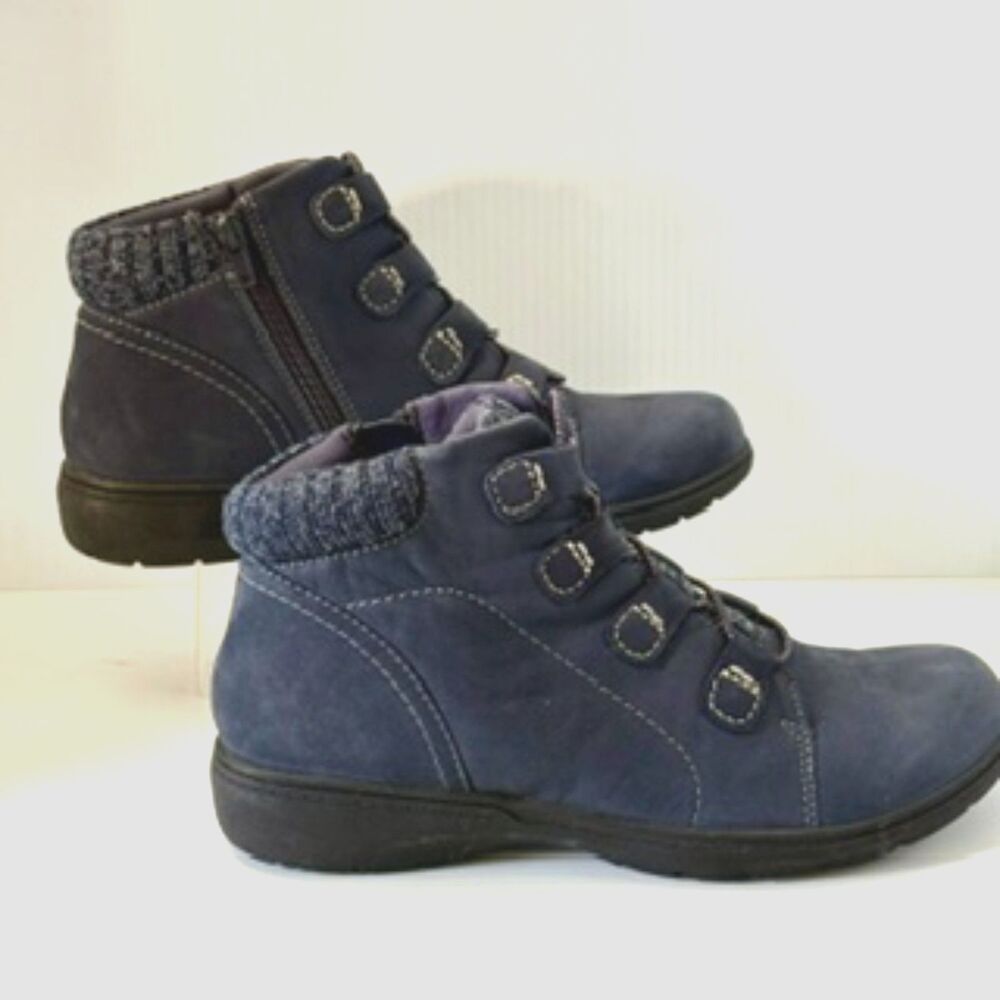 Clark's Blue Carliegh Jade Leather Zipper Ankle Boots Women's Size 9 - Picture 2 of 5
